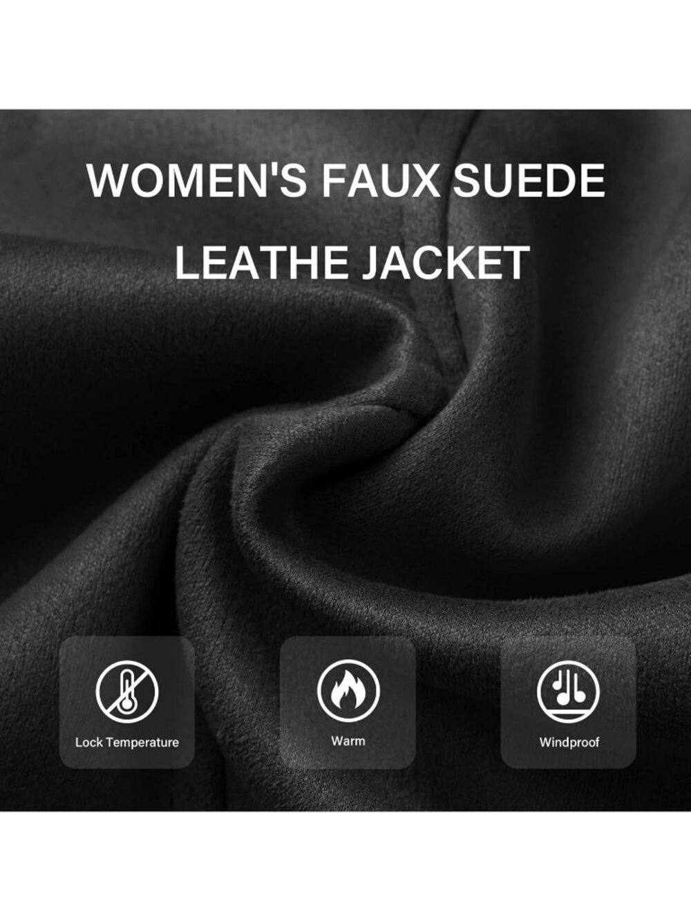 Womens Black Polyester Faux Motorcycle Stylish Removable Fur Collar Jacket - Picture 5 of 5
